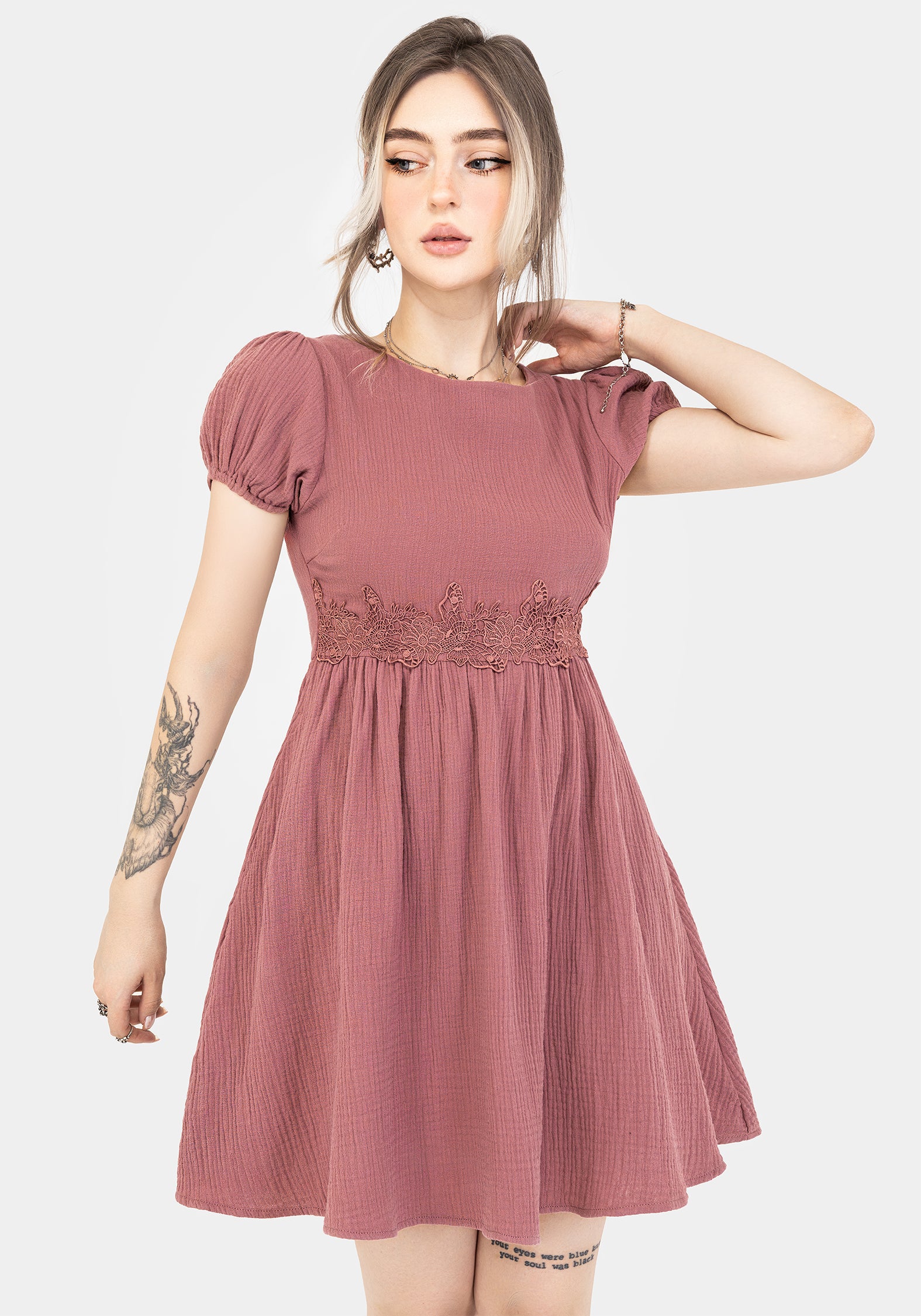 Rosamoth Applique Trim Cotton Mini Smock Dress - Image 4
