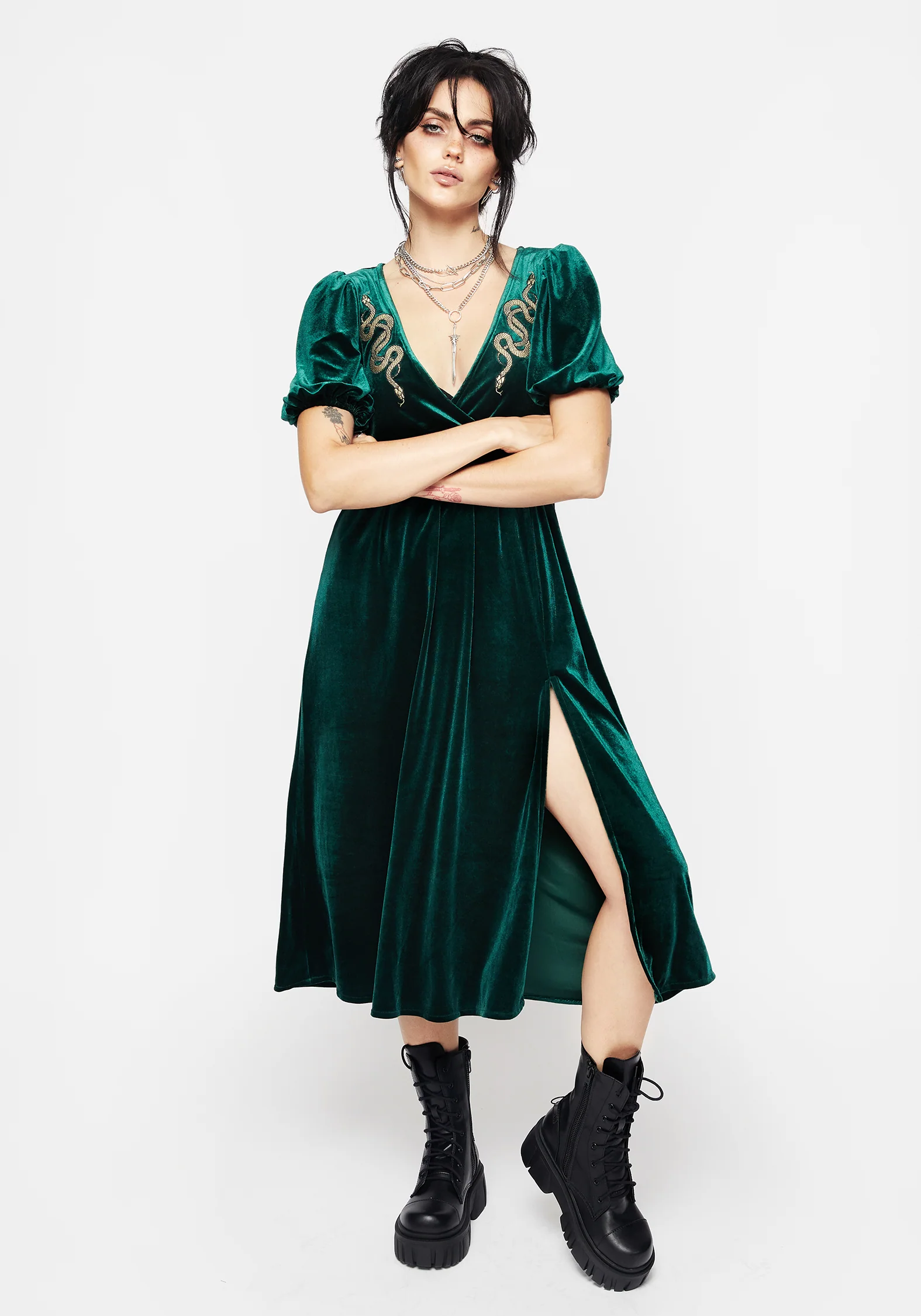 Zarina Velour Applique Midi Wrap Dress - Image 4
